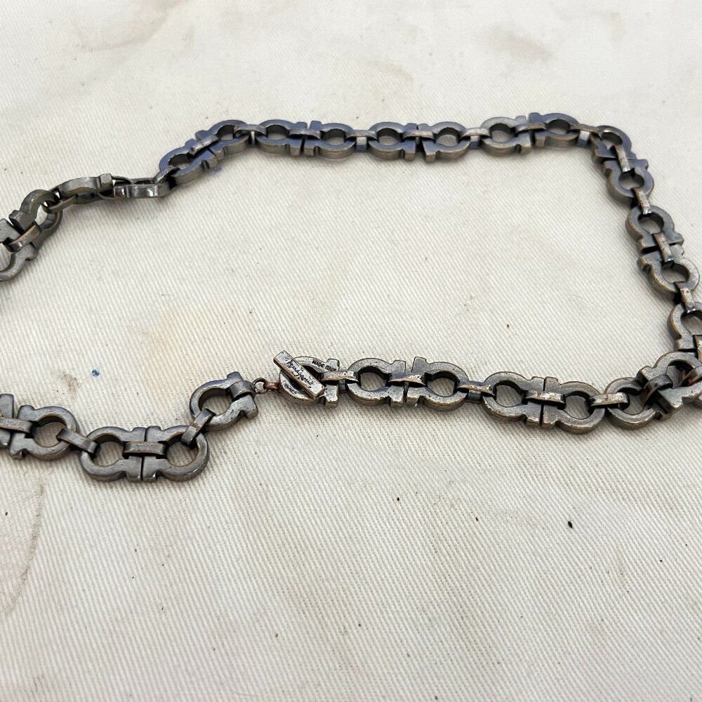 $995 Authentic SALVATORE FERRAGAMO Made in ITALY Unisex Metal Necklace Sz.18 in